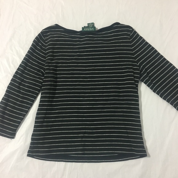 Ralph Lauren Petite 3/4 Sleeve Striped Top - Picture 2 of 3